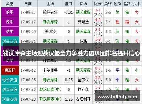 勒沃库森主场迎战汉堡全力争胜力图巩固排名提升信心